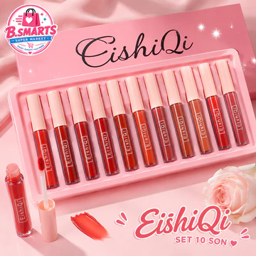 Set Son Kem EishiQi 10 Màu Mini, Bộ Son Lì Nhiều Tông Đỏ Cam Hồng Kèm Hộp Quà