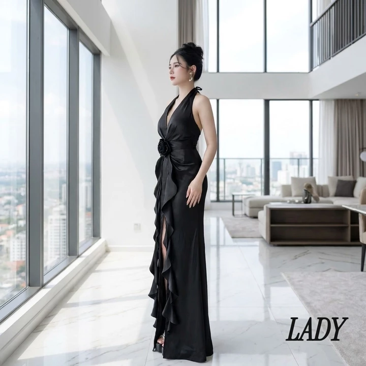 Đầm Dạ Hội Cổ Yếm Cột Dây Trẻ Trung, Váy Dạ Tiệc Cao Cấp Bigsize Trung Niên Đầm Váy Dự Tiệc Mã Dạ Hội M54
