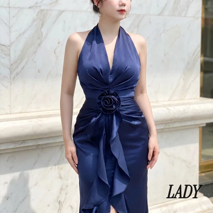 Đầm Dạ Hội Cổ Yếm Cột Dây Trẻ Trung, Váy Dạ Tiệc Cao Cấp Bigsize Trung Niên Đầm Váy Dự Tiệc Mã Dạ Hội M54