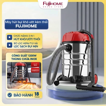 Máy hút bụi khô và ướt 12L- 30L màng lọc bụi HEPA FUJIHOME Nhập Khẩu, máy hút bụi có thổi đa năng thùng Inox siêu bền