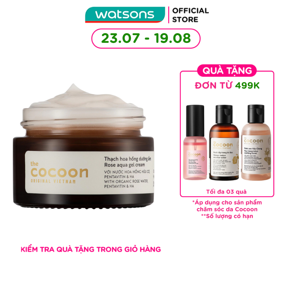 Thạch Hoa Hồng Dưỡng Ẩm Cocoon Rose Aqua Gel Cream Hydrate & Nourish Skin Cấp Ẩm Dưỡng Da 100% Thuần Chay 30ml