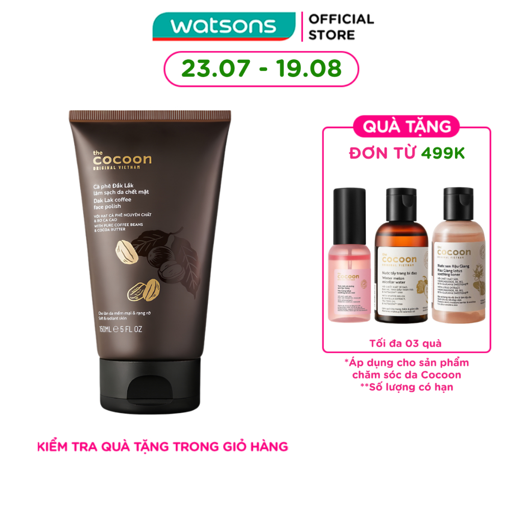 Tẩy Tế Bào Cocoon Dak Lak Coffee Làm Sạch Mềm Mại Da Mặt Với Hạt Cà Phê Và Bơ Ca Cao 150ml
