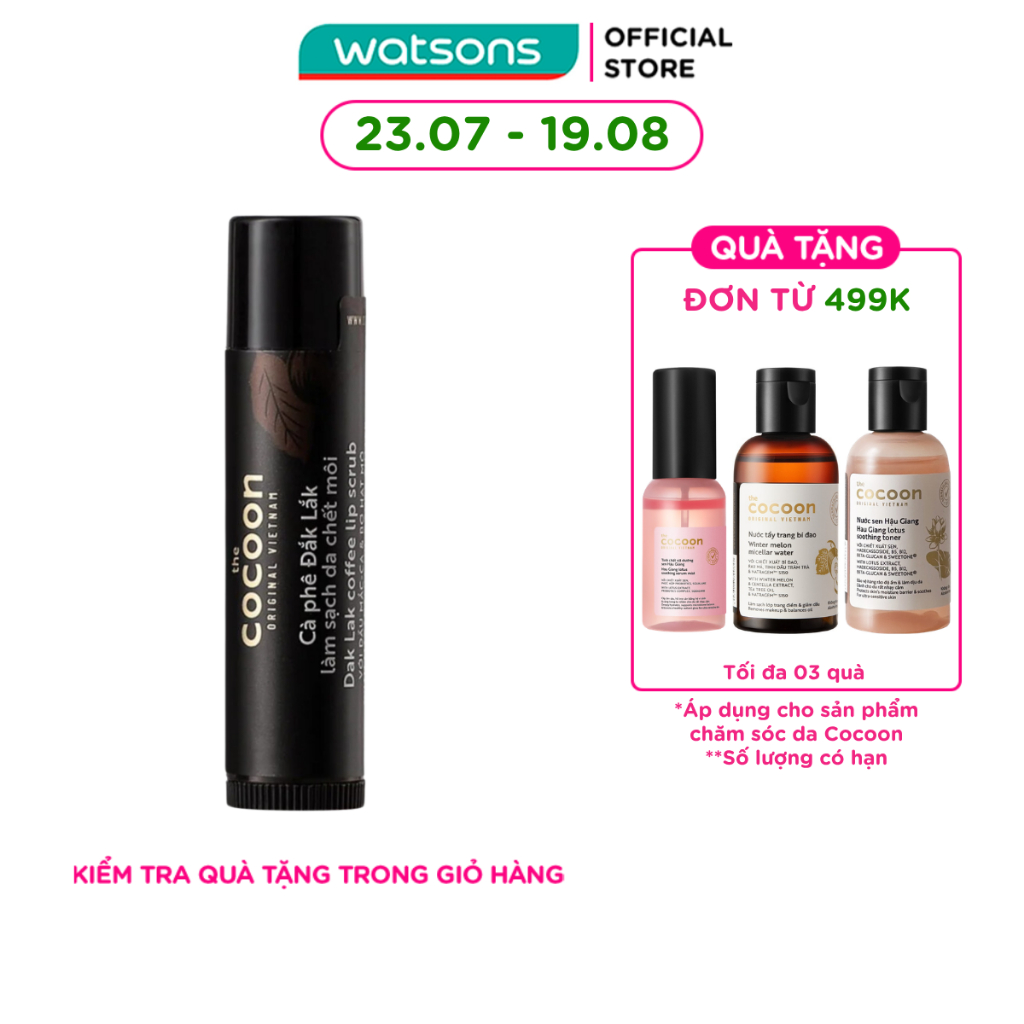 Tẩy Da Môi Cocoon Scrub With Macadamia Oil And Shea Butter Soft Smooth Lips Cà Phê Đắk Lắk 5g