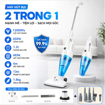 [Kèm 9 đầu hút]Máy hút bụi cầm tay đa năng QCOOKO lực hút 18000pa, công suất 650W với bộ lọc bụi mịn HEPA