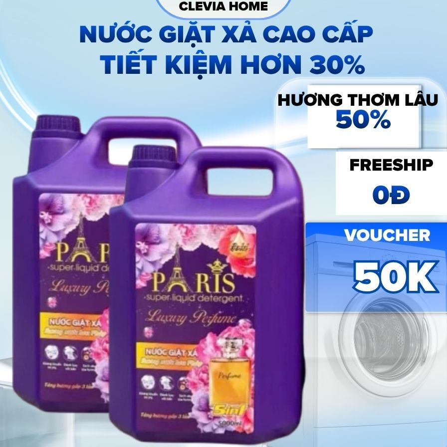 Thùng10L( 2 Can) Nước Giặt Paris:Giặt quần áo Siêu Sạch,Siêu Thơm,Lưu hương,Siêu Tiết Kiệm!