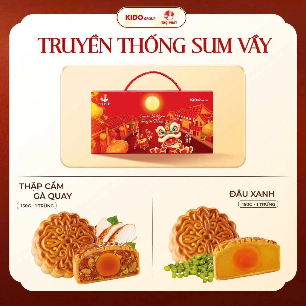 [ĐỘC QUYỀN SHOPEE] Bánh Trung Thu THỌ PHÁT - Combo Truyền Thống Sum Vầy gồm 2 Bánh loại 1 trứng 150g - Kido Group