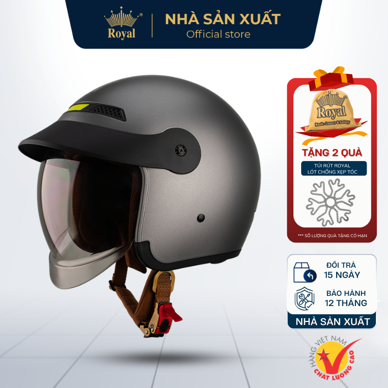 Mũ Bảo Hiểm Royal Chính Hãng Có Kính Âm Cao Cấp Nam Nữ, Nón Bảo Hiểm Royal 1/2 , 3/4 Tháo Được Lót