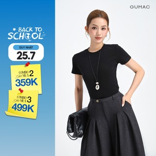 [NHẬP AFFLEN GIẢM 39K] Áo Thun Nữ Baby Tee GUMAC - Áo Phông Nữ Form Ôm Cổ Tròn Chất Thun Gân Co Giãn Tôn Dáng LATE0602