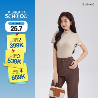 Áo Thun Cổ Lọ Nữ GUMAC Áo Thun Gân Tay Ngắn Phom Ôm Co Giãn Nhiều Tôn Dáng LATE1111