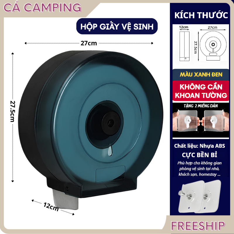 Hộp Đựng Giấy Vệ Sinh Cuộn Lớn Nhựa PP Trong Nhà Vệ Sinh Công Nghiệp Treo Tường kèm miếng dán