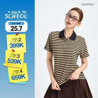 Áo Polo Nữ GUMAC Áo Thun Có Cổ Kẻ Sọc Ngang Chất Thun Gân Co Giãn Tay Ngắn Thể Thao Trẻ Trung LPLF1103 - 6109