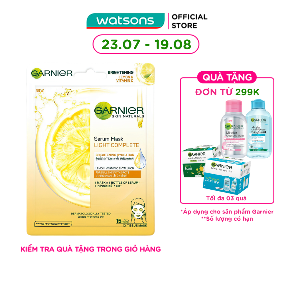 Mặt Nạ Garnier Serum Mask Light Complete Brightening Hydration Tinh Chất Chanh Yuzu & Vitamin C 28g