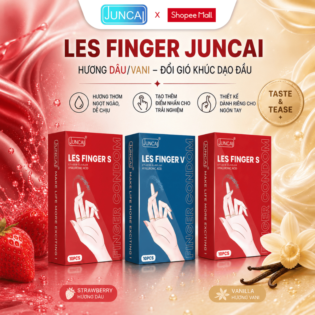 Combo 3 Hộp Bao Cao Su Ngón Tay Juncai Les Finger Trơn Mướt Chống Xước, An Toàn Vệ Sinh Hương Dâu Vani Hộp 10 Chiếc