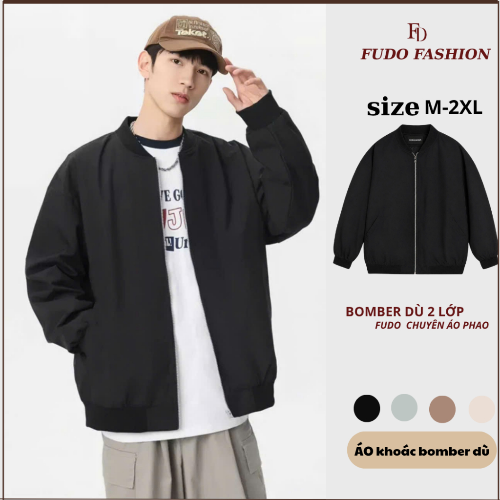 Aó khoác bomber dù hai lớp nam nữ FUDO.FASHION Chất Gió Kaki Cao Cấp Kéo Khóa Style Hàn Quốc