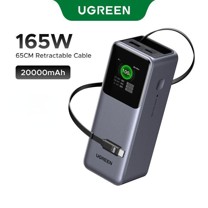 UGREEN 20000mAh 165W 2C1A với 65cm Cáp USB-C có thể thu vào di động PD Sạc nhanh cho máy tính xách
