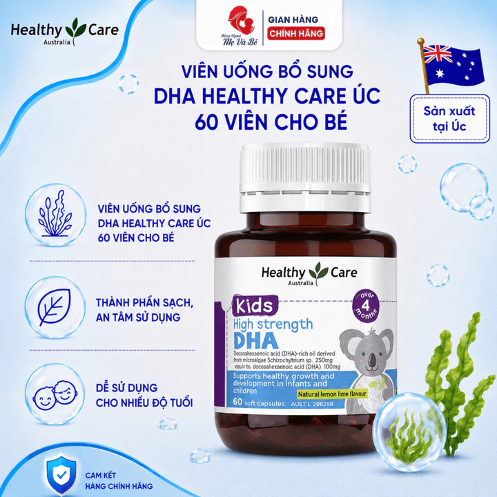 Viên Uống Bổ Sung DHA Healthy Care Úc 60 Viên Bổ Sung Vitamin Cho Bé Từ 4 Tháng Tuổi