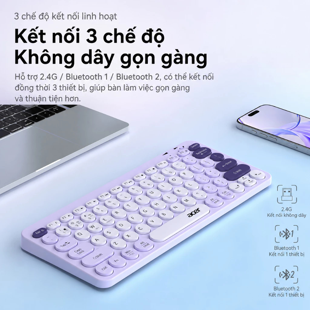 Bộ Bàn Phím Chuột Không Dây Acer OKR 215 | 2.4GHz & Bluetooth Cho Laptop PC Mac, iPad & ĐT | BigBuy360 - bigbuy360.vn
