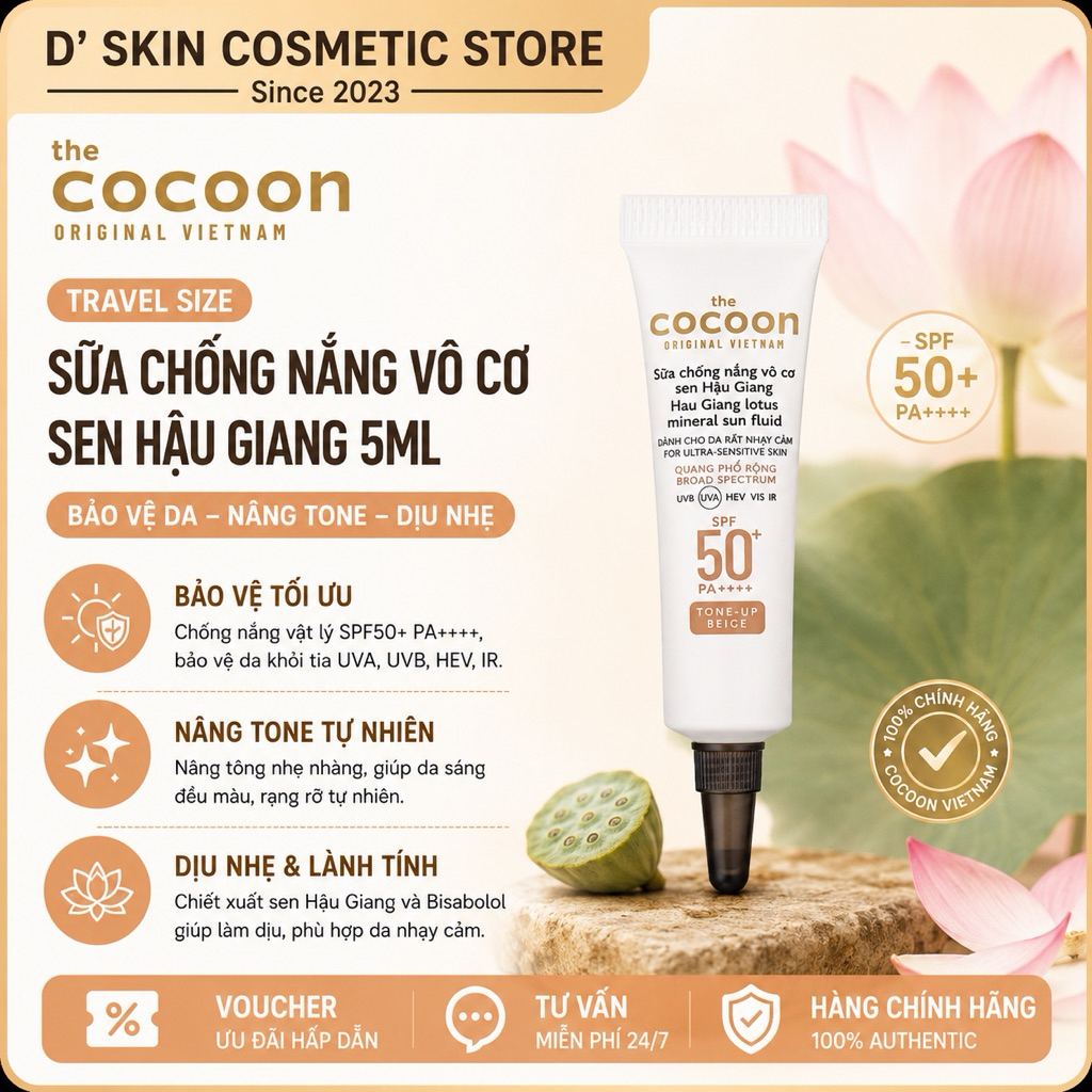 TRAVEL SIZE Sữa chống nắng vô cơ Sen Hậu Giang 5ml, hiệu chỉnh màu da | BigBuy360 - bigbuy360.vn