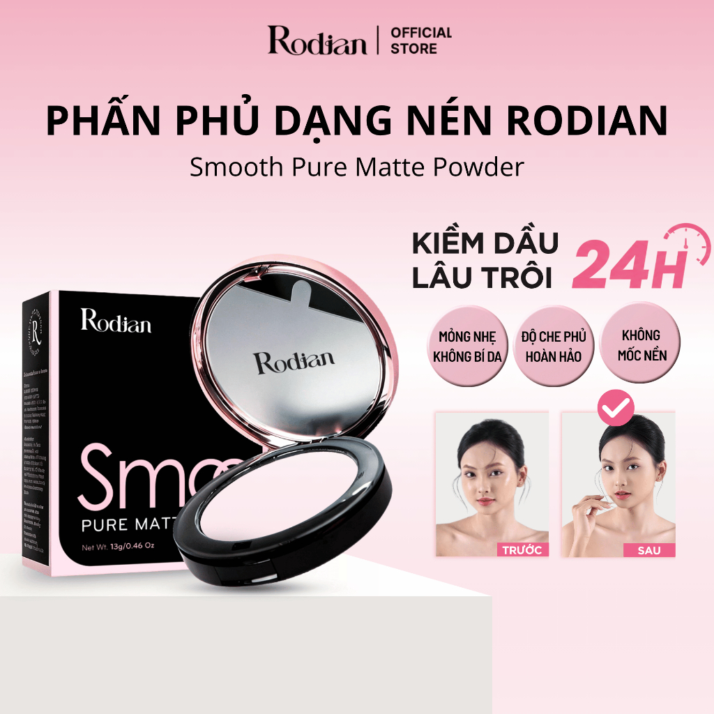 Phấn Phủ Dạng Nén Rodian 24h Kiềm Dầu, Cho Lớp Nền Mỏng Nhẹ, Khô Ráo Lâu Trôi 13g
