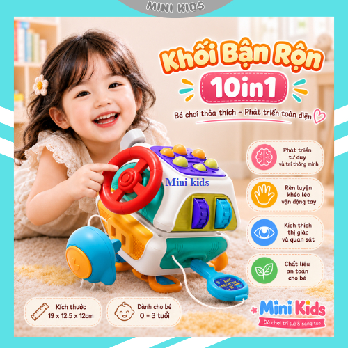 Khối bận rộn montessori 10 mặt chủ đề vũ trụ, hộp đa năng 10 trò chơi phát triển giác quan và tư duy cho bé từ 6 tháng