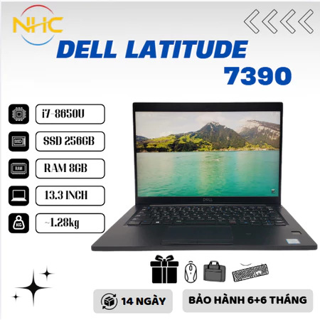 Laptop Giá Rẻ Dell Latitude 7390 Core i5 8250U | RAM 16GB| SSD 256GB| 13.3inch IPS Pin>3h