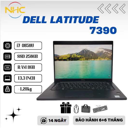 Laptop Giá Rẻ Dell Latitude 7390 Core i5 8250U | RAM 16GB| SSD 256GB| 13.3inch IPS Pin>3h