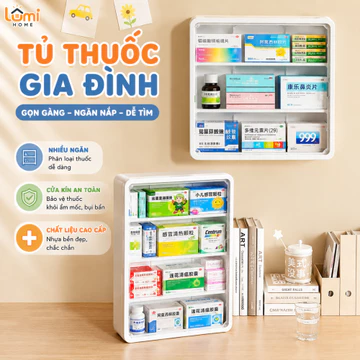 Tủ Thuốc Treo Tường Gia Đình LUMI, Hộp Đựng Thuốc Có Nắp Trong Suốt Chống Bụi, Chống Ẩm, Dễ Tìm Kiếm