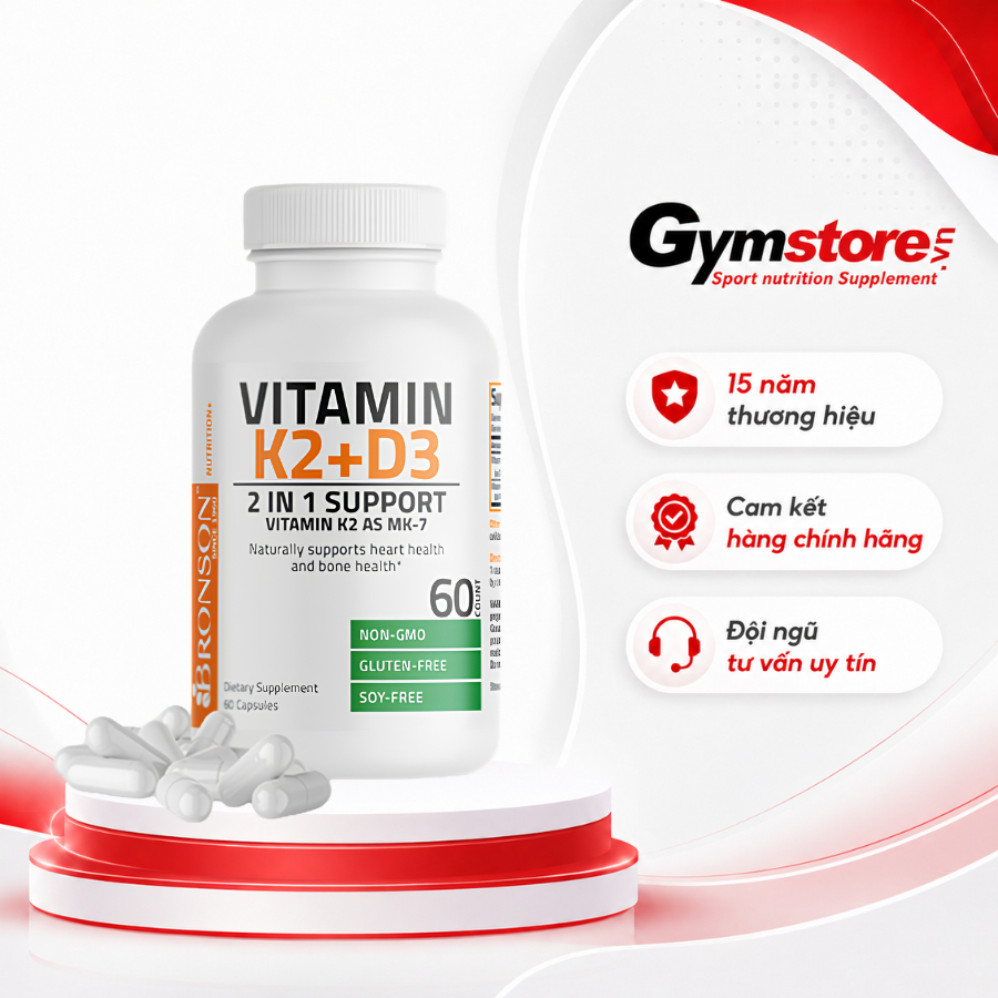 Viên uống Bronson Vitamin K2 + D3, Vitamin K2 as MK-7 (Mỹ) giúp tăng đề kháng, hỗ trợ xương khớp, tập luyện - Gymstore | BigBuy360 - bigbuy360.vn