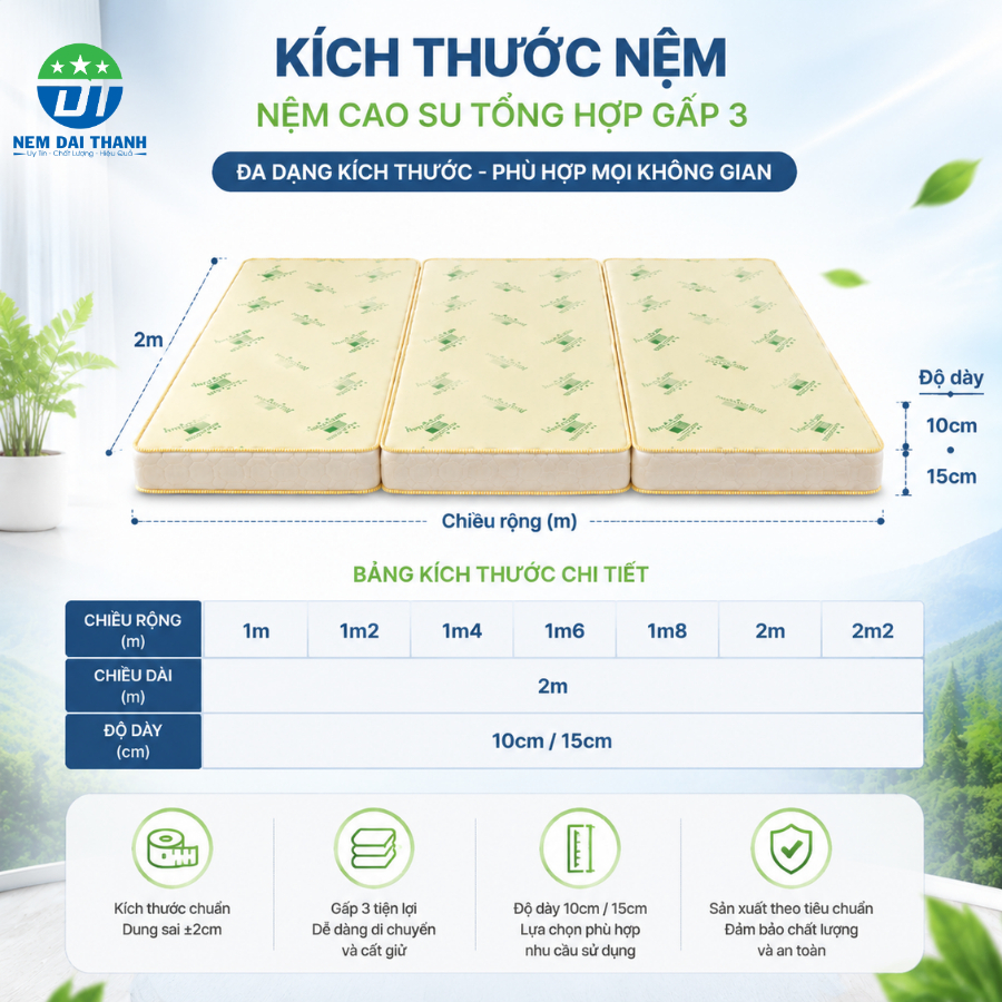 [TẶNG 2 GỐI NGỦ] Nệm Cao Su Non Đa Tầng AMERICAN GẤP 3 Đại Thành Cao Cấp, Thoải Mái Cho Cơ Thể | BigBuy360 - bigbuy360.vn