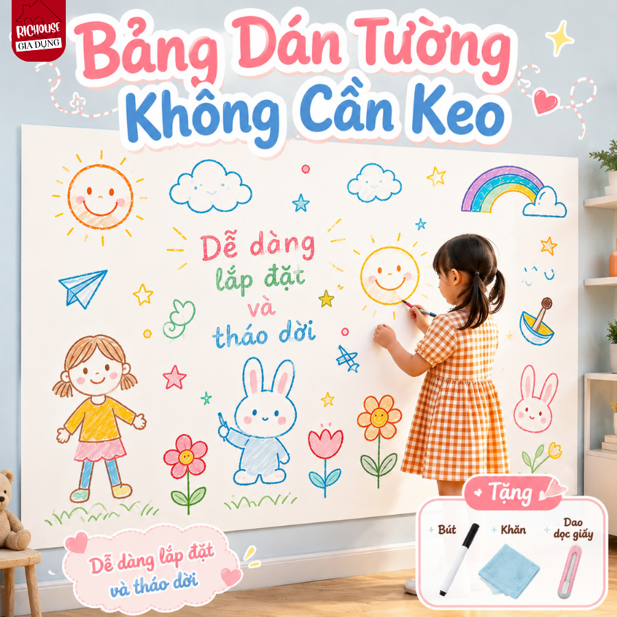 [HÀNG LOẠI 1] Bảng Trắng Dán Tường Tự Dán Không Hại Tường, Bảng Viết Bút Lông Không Dùng Keo