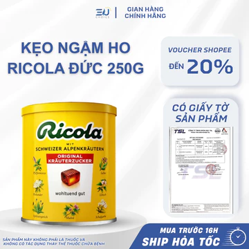 [CÓ GIẤY TỜ SẢN PHẨM] Kẹo ngậm ho Ricola Đức 250g vị thảo mộc mát họng giảm ho kẹo ngậm thơm miệng