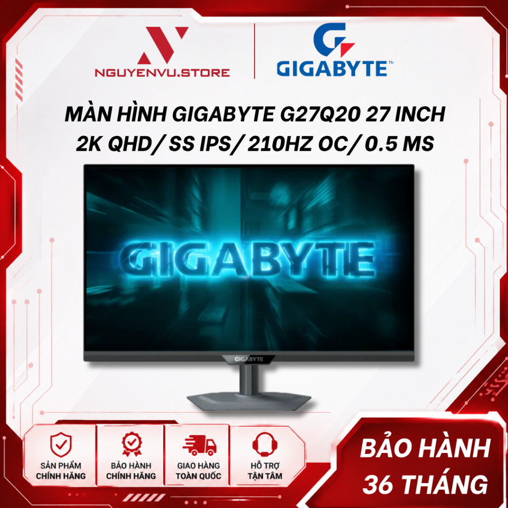 Màn hình Gigabyte G27Q20 27 inch (2K QHD/ SS IPS/ 210Hz OC/ 0.5 ms/ Chân CTH) - G27Q20T (Chân cố định) - Hàng chính hãng
