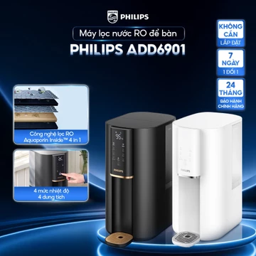 [HÀNG CHÍNH HÃNG] Máy lọc nước RO để bàn PHILIPS ADD6901 màu đen, trắng - Công Nghệ lọc RO Aquaporin Inside, làm nóng 3s