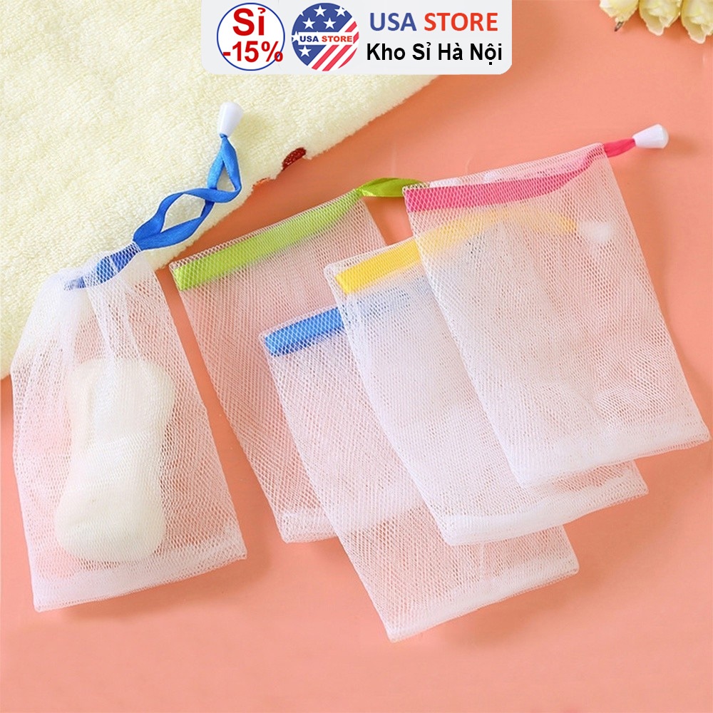 Combo 5 Túi Lưới Tạo Bọt Xà Phòng – Bao Lưới Đựng Xà Bông Tiện Lợi – 2 Lớp Có Dây Rút