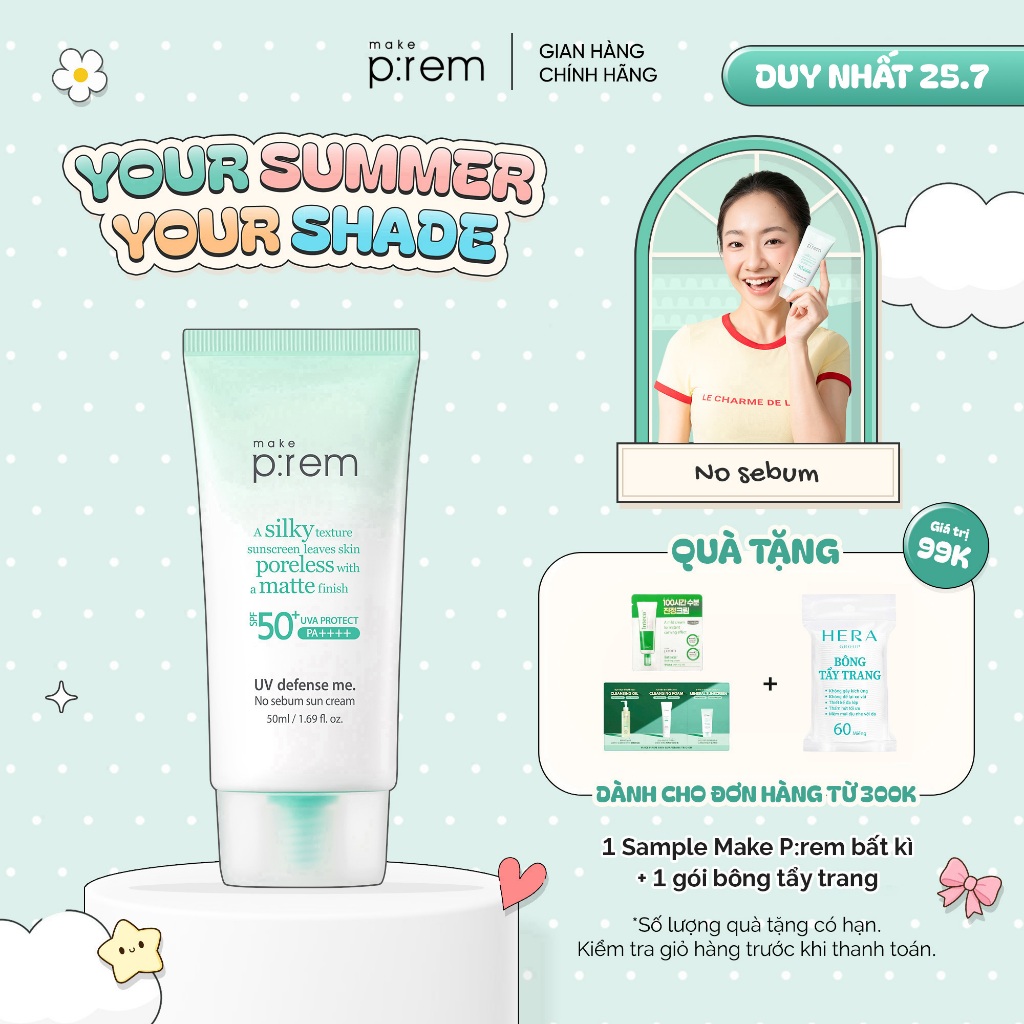 Kem Chống Nắng Make P:rem UV Defense Me NoSebum Sun Cream SPF50+ PA++++