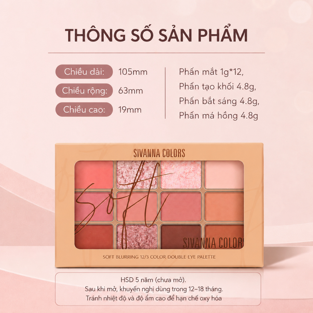 Bảng Phấn Mắt SIVANNA COLORS 15 Màu Cao Cấp Kèm Má Hồng Highlight Tạo Khối, Makeup Palette HF620 | BigBuy360 - bigbuy360.vn