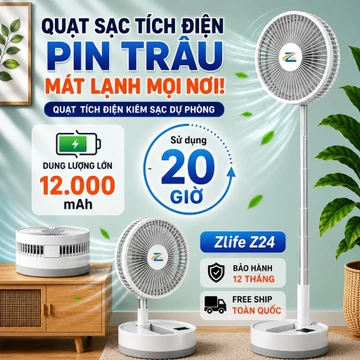 Quạt Để Bàn Sạc Tích Điện Z24, Quạt Gấp Gọn Pin Trâu Dùng 7-20h, Tiện Lợi Mang Đi Du Lịch