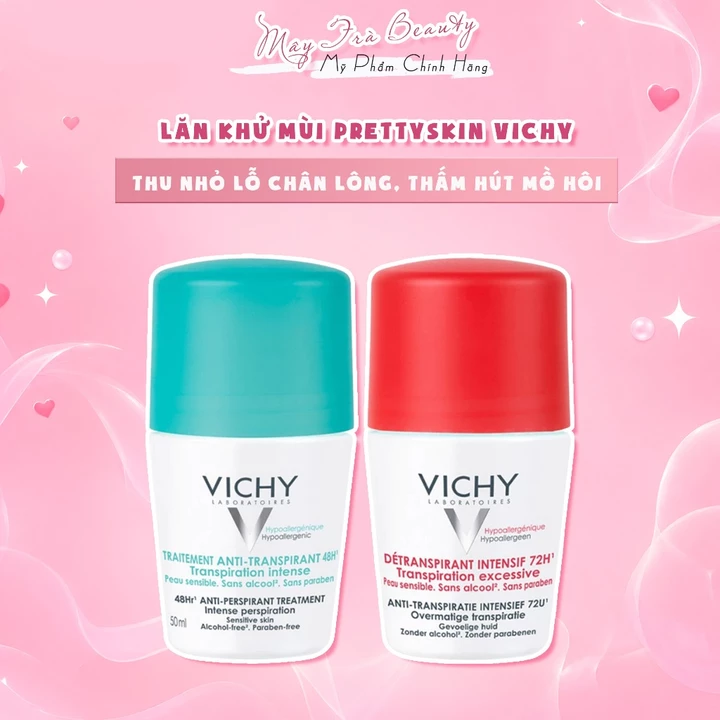 Lăn Khử Mùi Vùng Da Dưới Cánh Tay 48h-72h Prettyskin Vichy Xanh Đỏ 50ml | Mây Trà Beauty