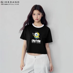 GIORDANO Áo Thun Nữ Croptop In Hình Women Minions 3 Short-Sleeve Graphic T-Shirt 5396367-09