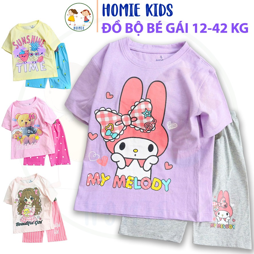 Quần áo bé gái size đại 12-42 kg set đồ bộ trẻ em vải thun cotton mềm in hoạt hình kuromi dễ thương Homie Kids