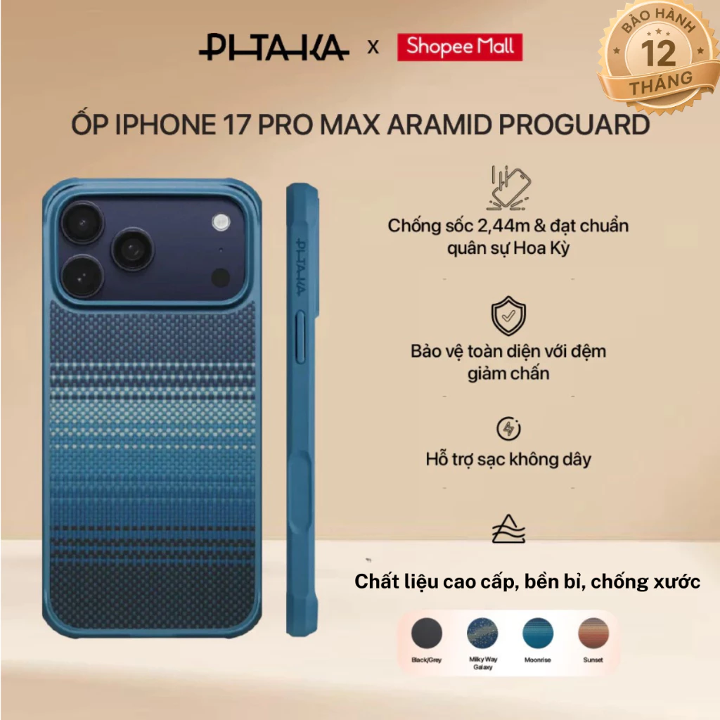 Ốp lưng Pitaka Aramid ProGuard cho iPhone 17 Pro Max