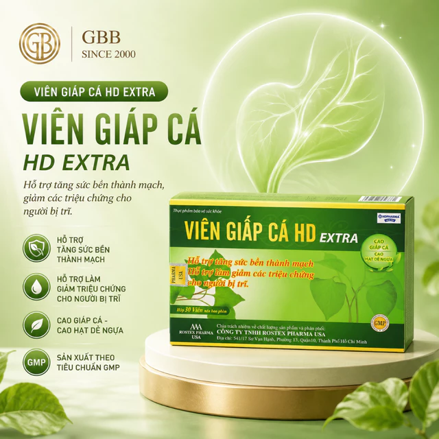 VIÊN GIẤP CÁ HD EXTRA hỗ trợ giảm trĩ, táo bón - Hộp 30 viên