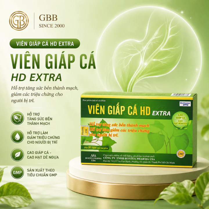 VIÊN GIẤP CÁ HD EXTRA hỗ trợ giảm trĩ, táo bón - Hộp 30 viên