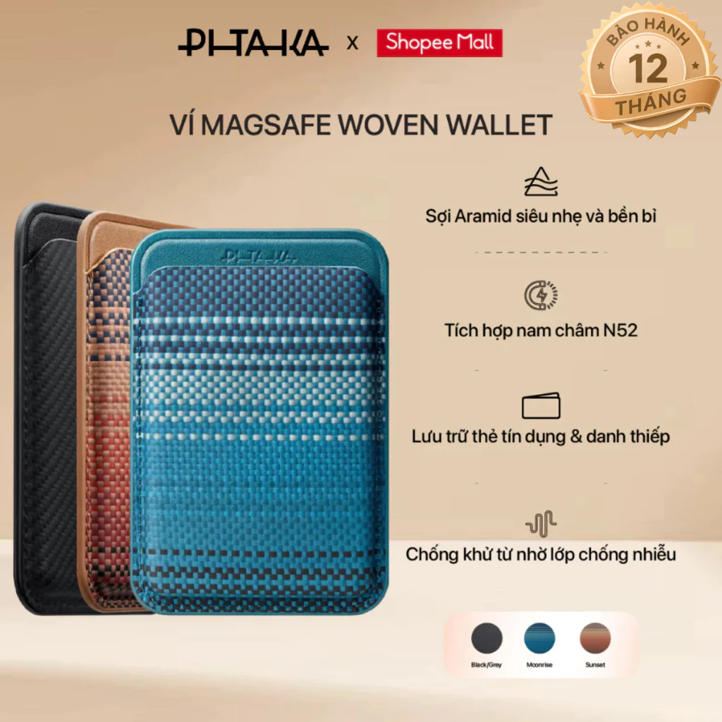 Ví MagSafe Pitaka Woven Wallet – mặt ngoài vải dệt aramid