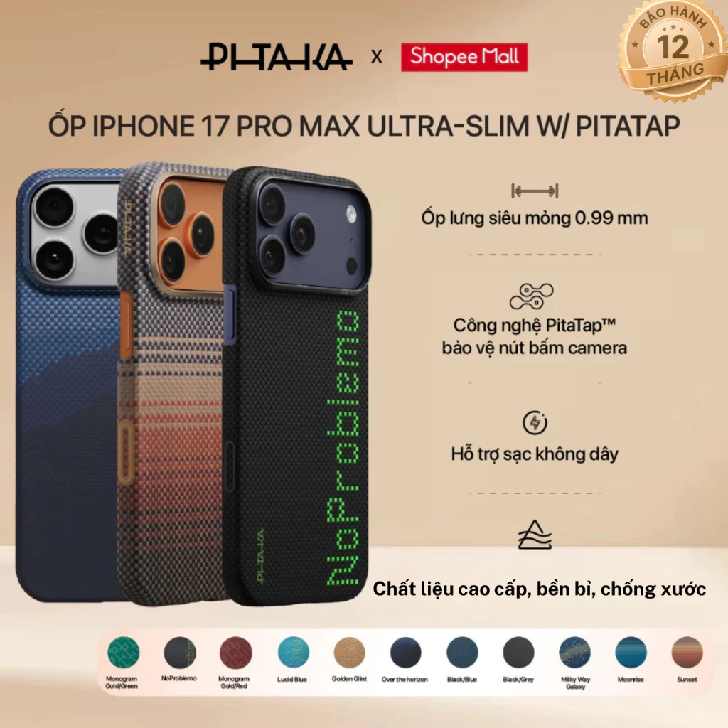 Ốp iPhone 17 Pro Max Pitaka Ultra-Slim mặt lưng sợi Aramid
