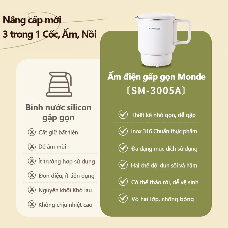 KAWU ấm đun nước gấp gọn Đun sôi nhanh Thuận tiện cho việc đi lại thép không gỉ 316 ấm đun nước | BigBuy360 - bigbuy360.vn
