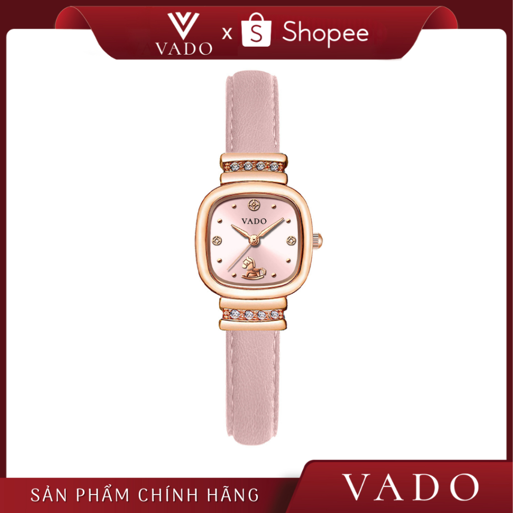 Đồng Hồ Nữ VADO Mặt Vuông Dây Da Hồng Nhẹ Nhàng - Phong Cách Dễ Thương – DH7234 VADO