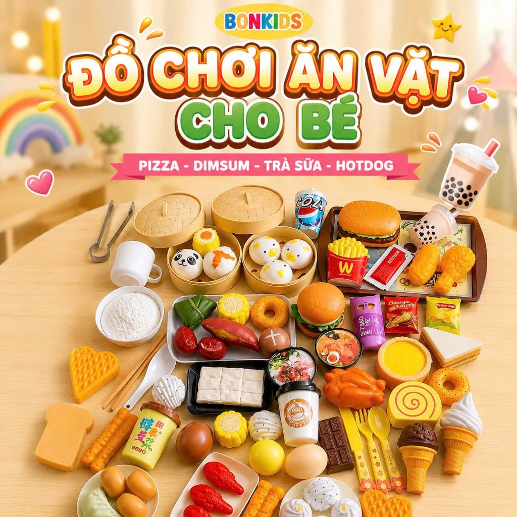 Bộ Đồ Chơi Nấu Ăn Cho Bé Trai Bé Gái - Lẩu Hotpot 80/90 Chi Tiết Dimsum Pizza Nhựa ABS Bon Kids