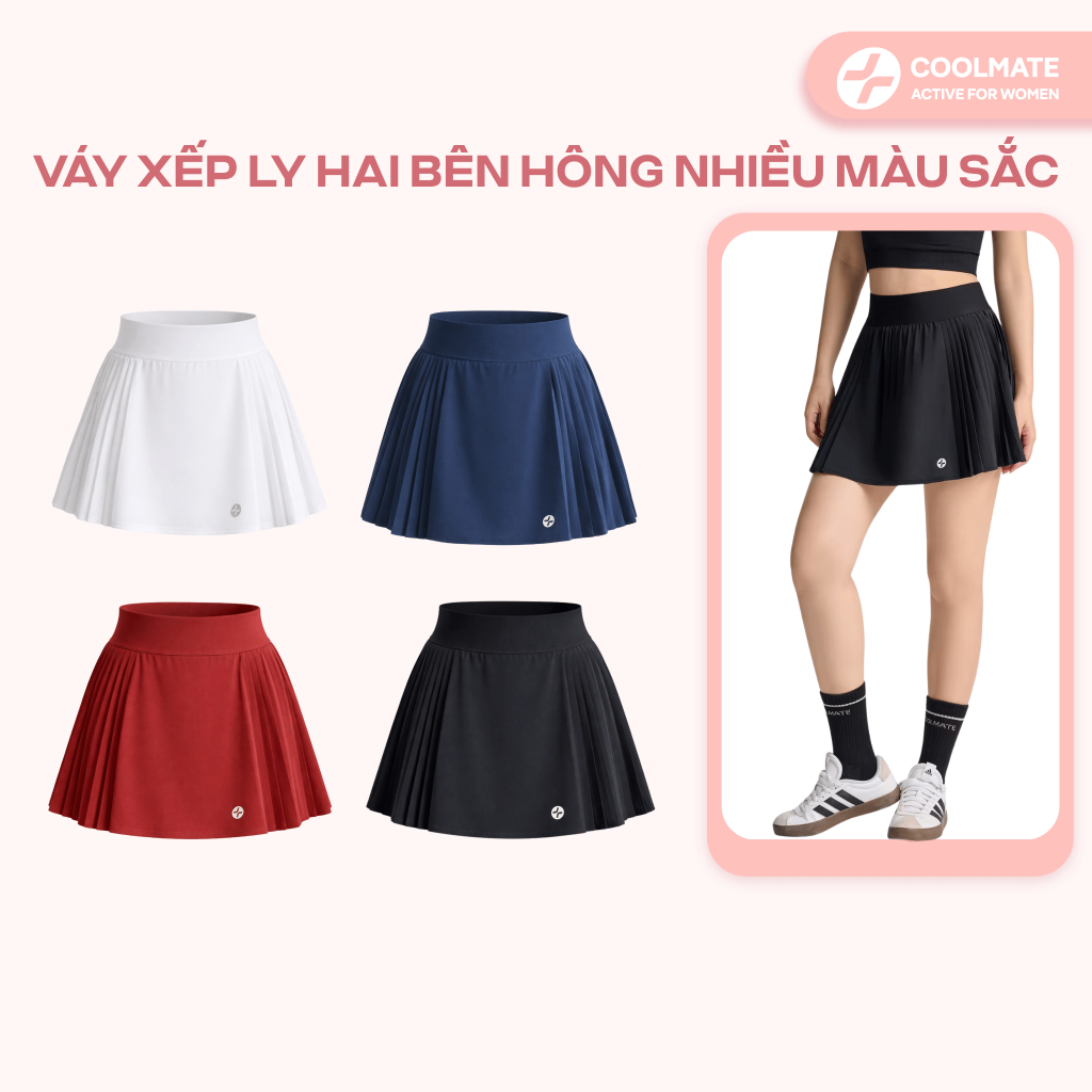 Chân Váy thể thao Nữ Xếp Ly 2 bên Có lót trong High Waist Pickleball Essentials - Coolmate Women