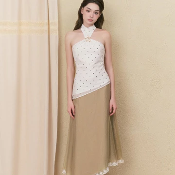 GOUT DE JUN Chân Váy Lửng Viền Ren Vạt Xéo NUSHI Chân Váy Nữ Midi Cách Điệu Nàng Thơ FGKA2606126